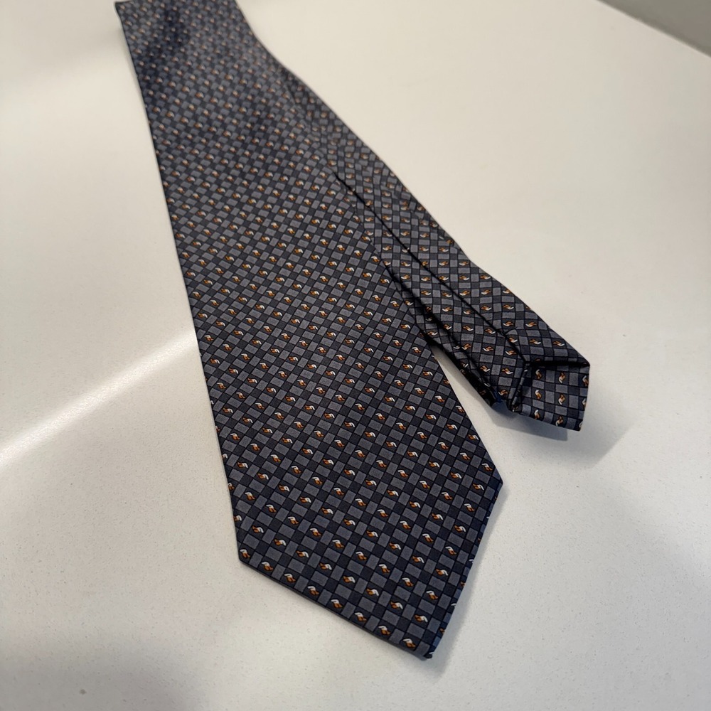 De Amanda Tie Geometric Gray 100% Silk‎ Handmade Abstract Vintage Necktie